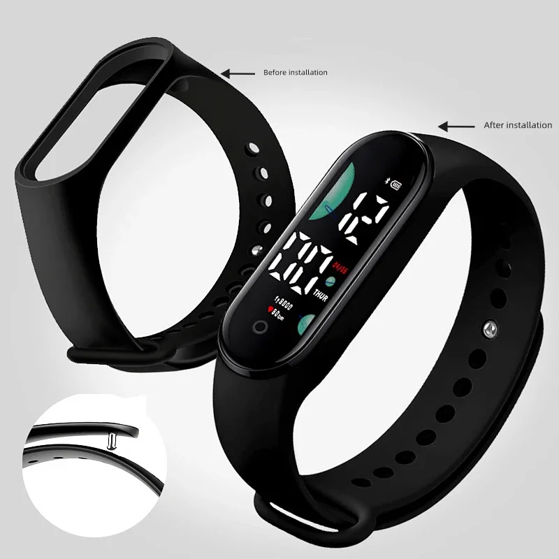 Relógio de pulso digital LED eletrônico feminino, relógio esportivo impermeável, pulseira simples de silicone, relógio casual, moda