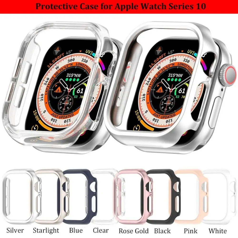 Anti-scratch PC Bumper Case Hollow Half Frame Solid Color Protective Cover for iWatch Hard for Apple Watch Series 10 42/46mm