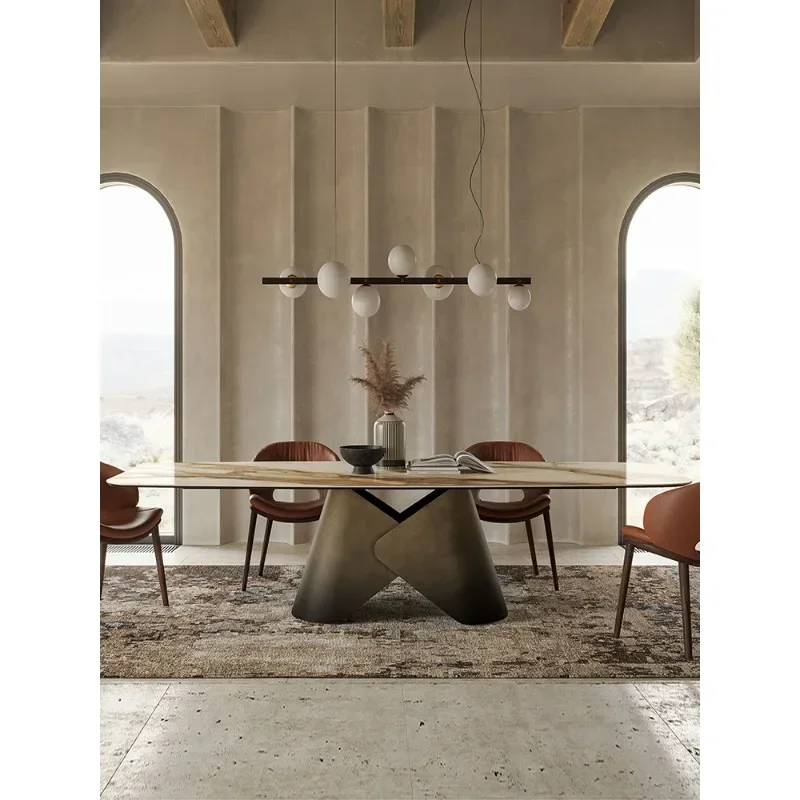 AAModern Minimalist Glossy Rock Plate Living Room Household Rectangular High-end Dining Table Set