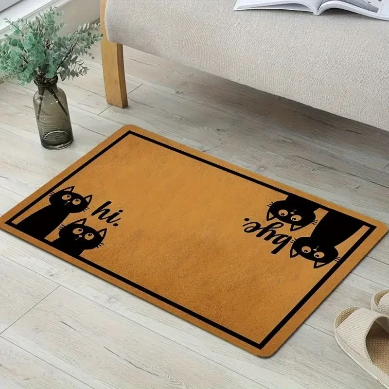 Cute Cat Print Mat Wrinkle-Resistant Doormat Outdoor Entrance Floor Decorative Washable Carpet Non-slip Easy To Clean Room Rug