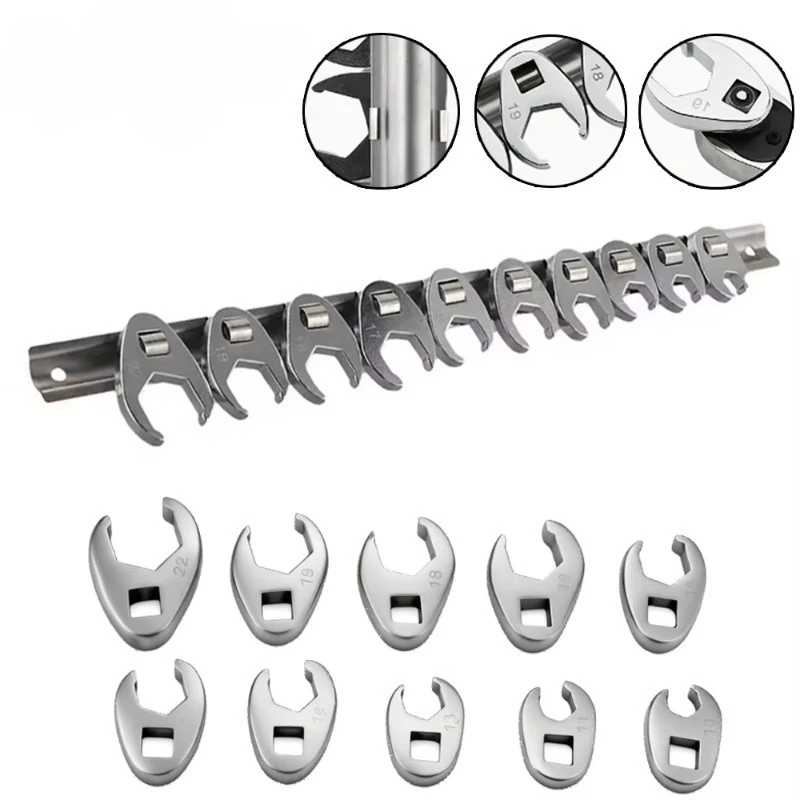 Metric Crowfoot Wrench Set 10-22mm 10Pcs 3 8 Inch Drive Chrome Vanadium Steel Open End For Car Repair Tool Kit