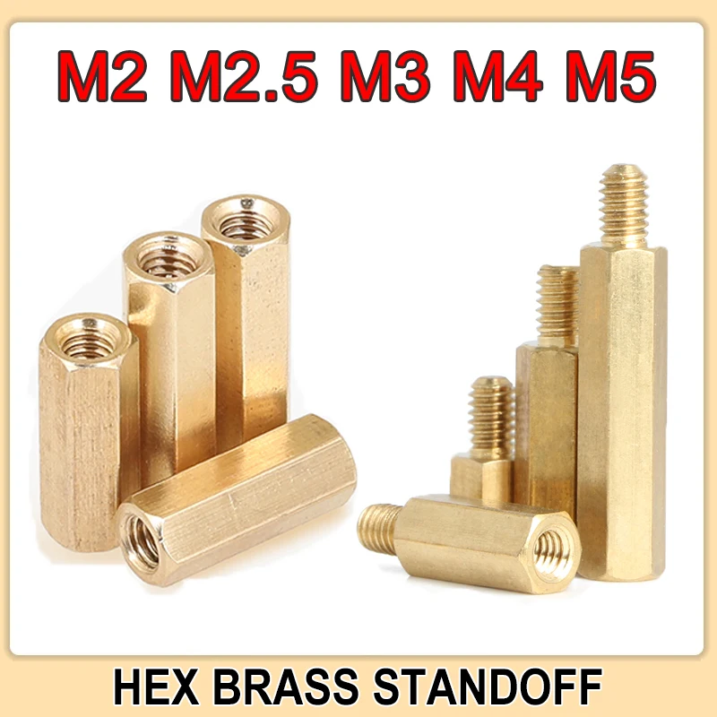 M2 M2.5 M3 M4 M5 Hexagonal Copper Standoff for PCB Circuit Boards and Computer Motherboards Threaded Support Pillars Screw Bolt