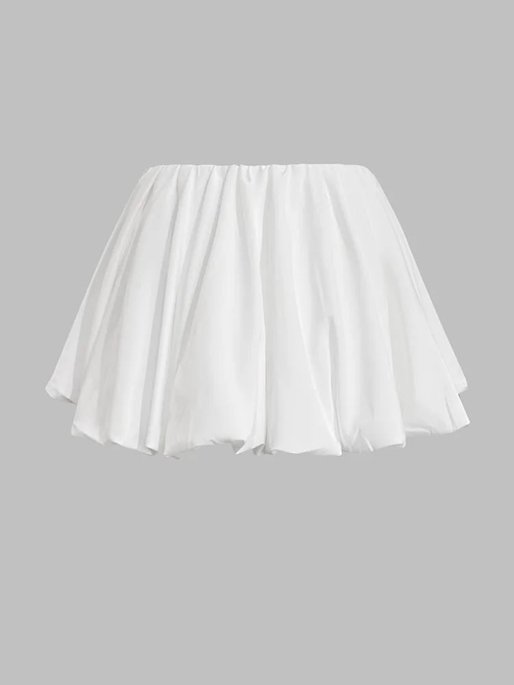 LW Women's Mini Pleated Skirts 2024 Autumn Fashion Casual Chic Solid Balloon Skirt Women Summer Fold Design Bud Holiday Skirt