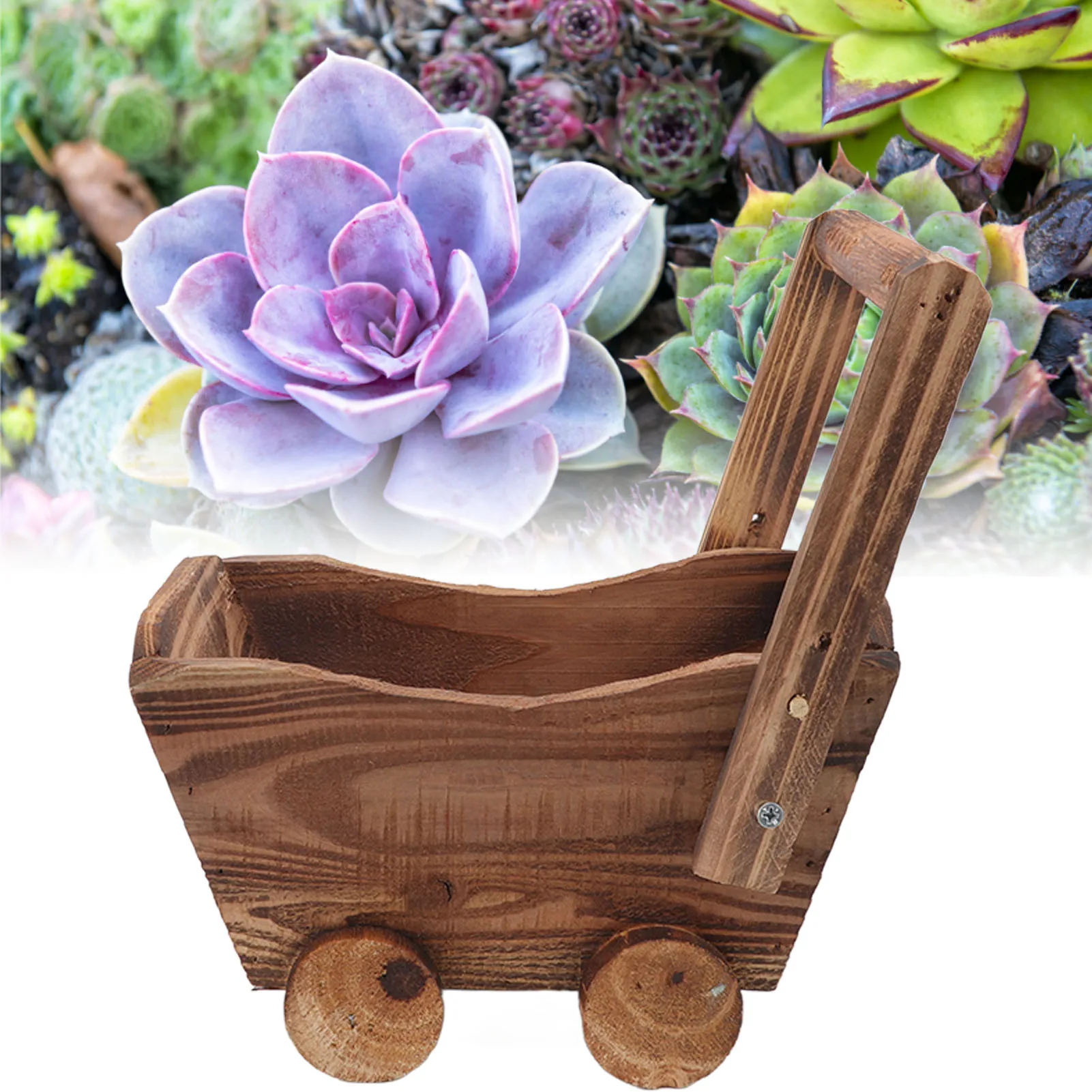 Flower Pot Wooden Cart Sturdy Durable Wooden Wheelbarrow Design Multifunction Indoor Plant Stand for Succulent Flower