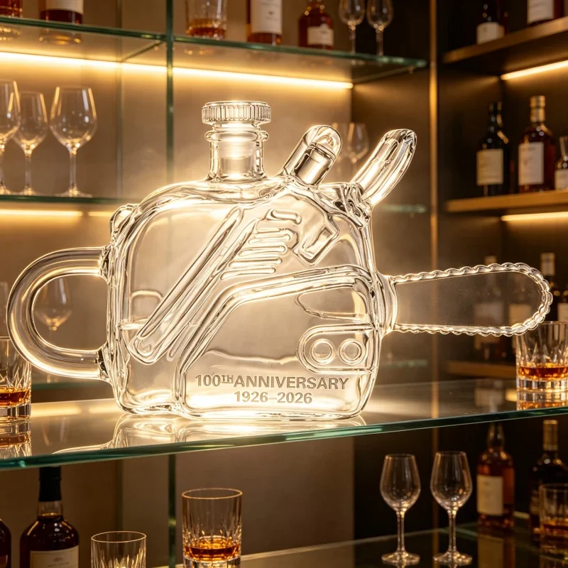 Chainsaw Shaped Whiskey Decanter Glass Liquor Bottle Creative Barware for Bourbon Scotch Home Bar Decor Gift