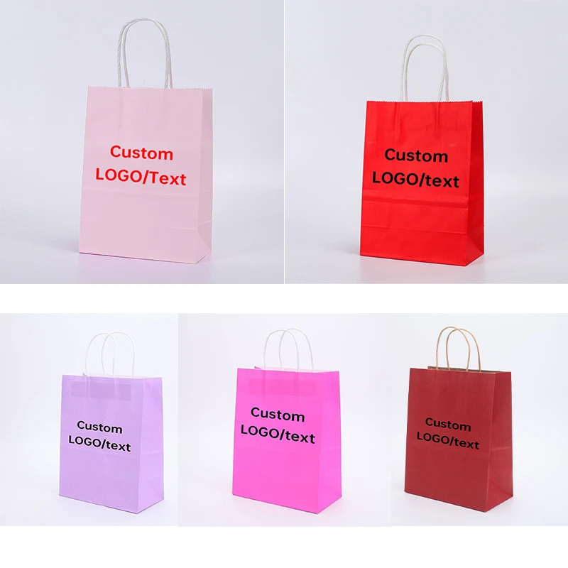 Custom LOGO personalized hand-held paper bag spot square bottom kraft paper bag takeout packaging gift bag color shopping bag