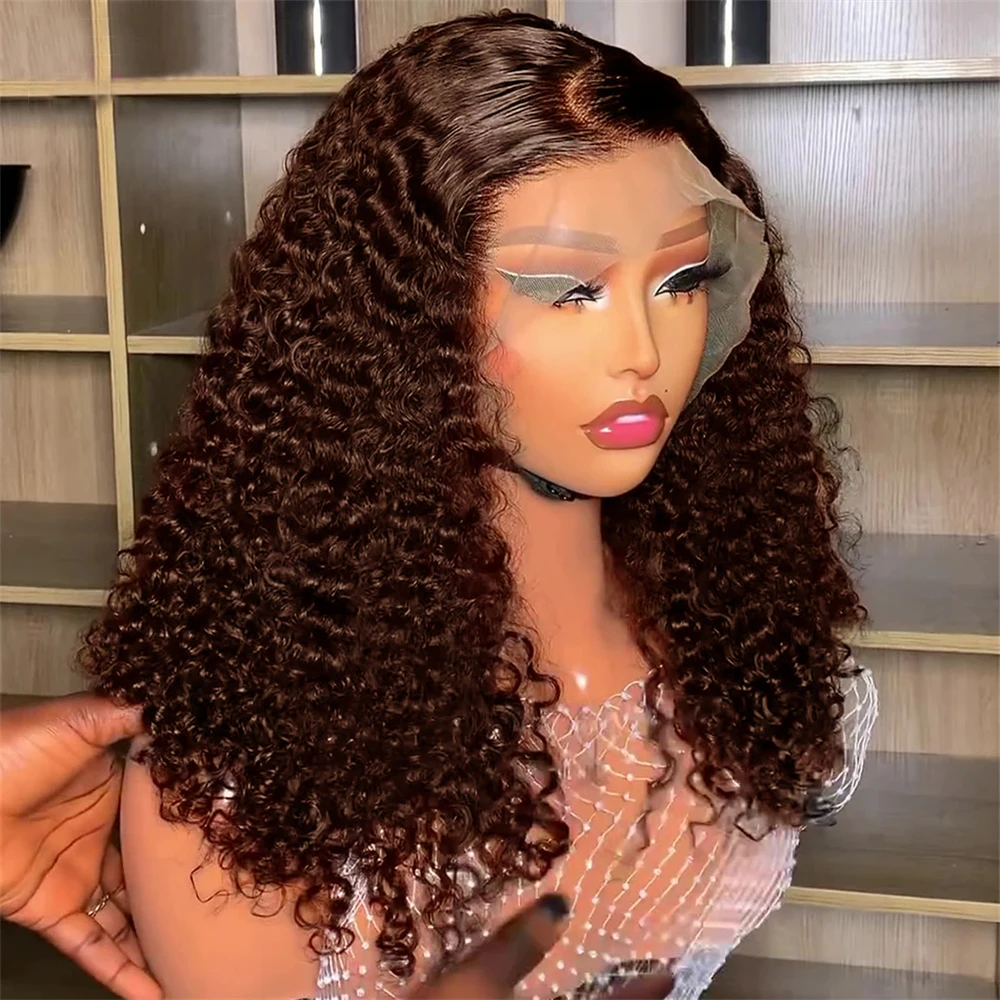 Curly Bob Wig Deep Wave Human Hair Dark Brown Colored Lace Front Wig Brazilian Water Wave Human Hair Wig 13x4 Lace Frontal Wigs