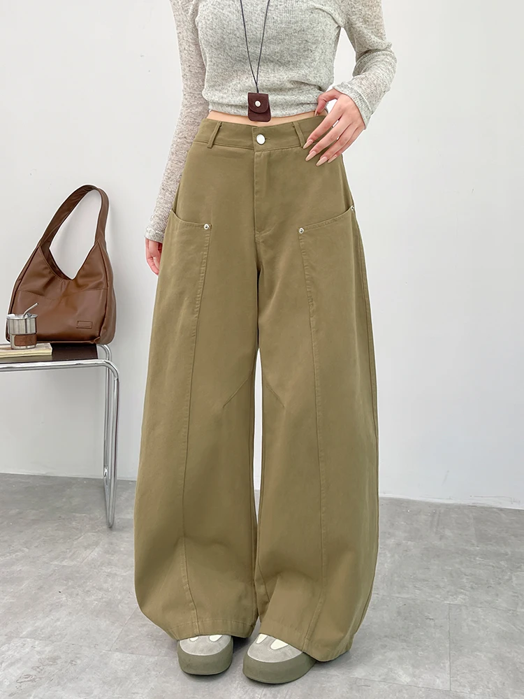 レディース 2025 秋冬 100% コットン ワイドレッグパンツ ハイウエスト カーブヘム 着痩せ効果 多用途 カジュアル