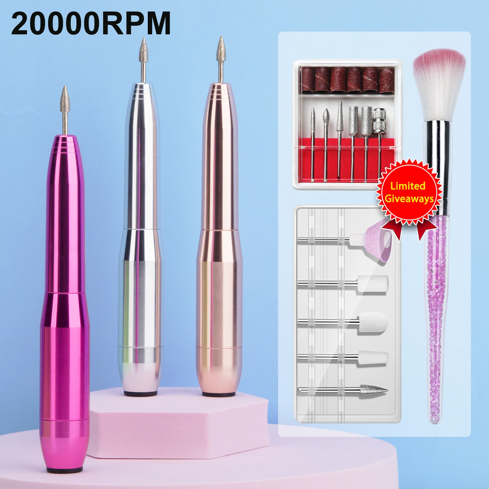 

Nail Drill Machine Professional 20000 RPM Electric Manicure Milling Cutter Set with Nail Files Drill Bits For Gel Polish Remover