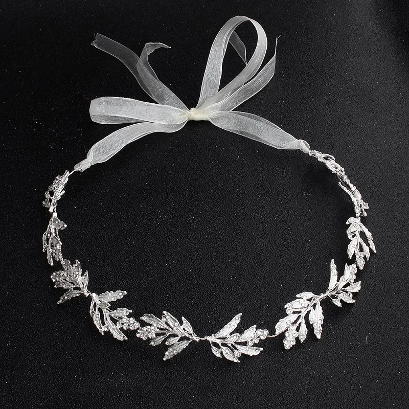 Fashion Gold Silver Color Leaves Bridal Headbands For Women Handmade Crystal Rhinestone Hairbands Head Accessories