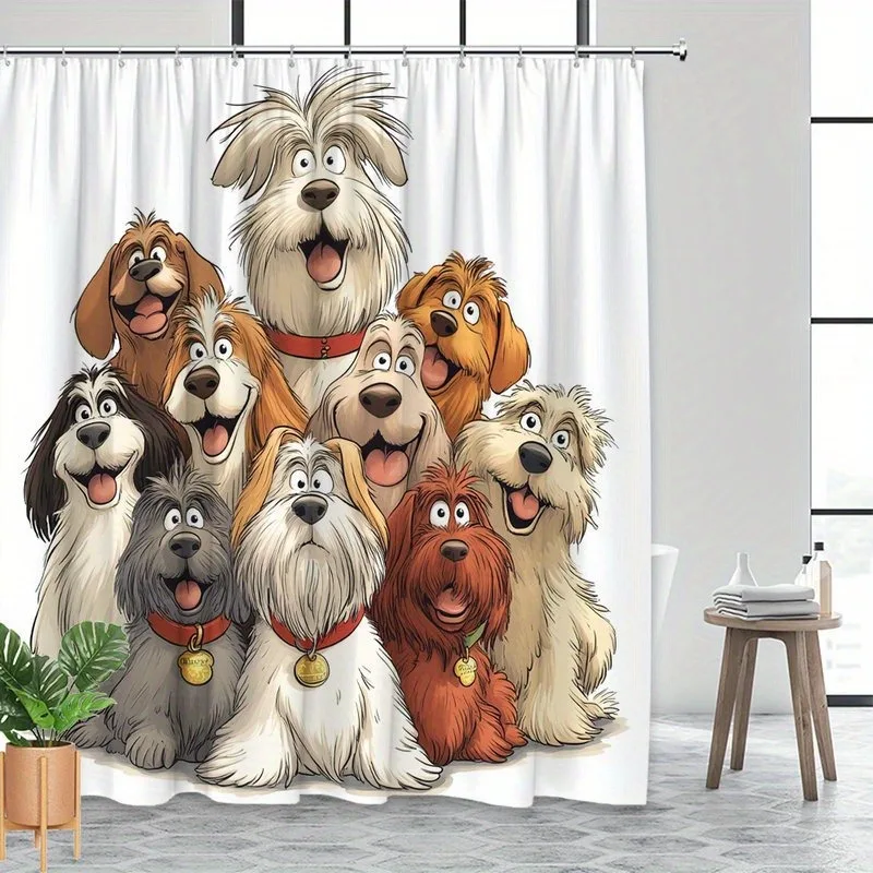 

Занавеска для душа с анимированной семью собак, моющаяся грязеотталкивающая насадка для душа, водонепроницаемая полиэстеровая занавеска для ванны для домашнего декора