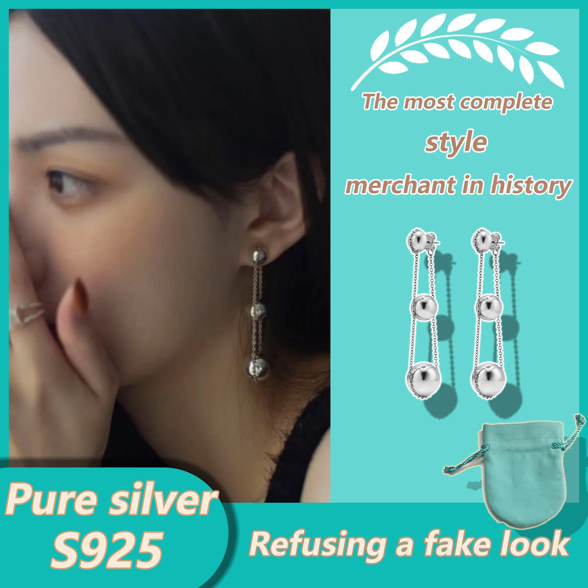 

Smooth round bead tassel earrings made of pure silver S925, fashionable and high-end earrings, HardWear series commemorative day