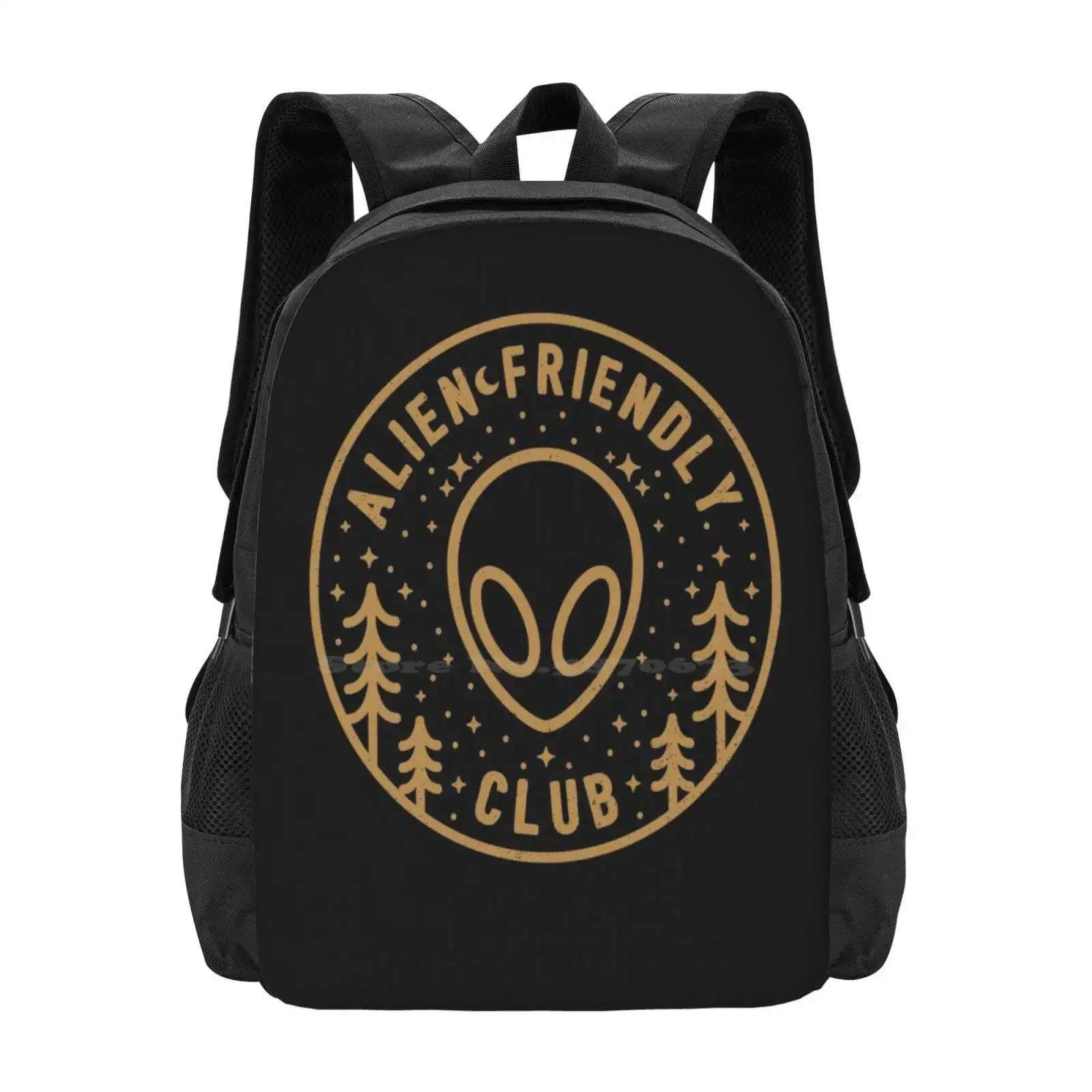 

Alien Friendly Club Large Capacity School Backpack Laptop Bags Space Ufo Mountains Nature Nerd Icons Minimal Geek Chick Patch