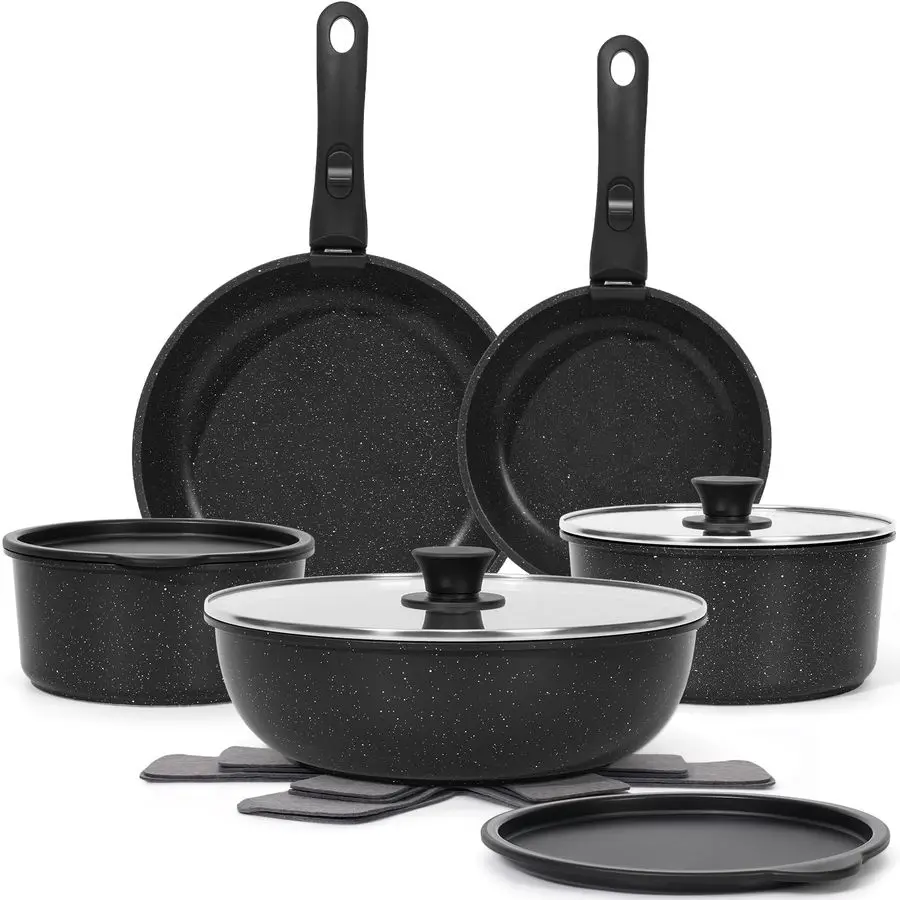 

Pots and Pans Set Non Stick, Cookware Sets with Detachable Handle, Nonstick RV Kitchen Cooking Tools Removable Handles, Oven Saf