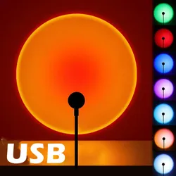 RnTuu-Projetor USB Sunset Lamp LED, Decoração para casa, Luz noturna, Humor portátil, Sala de estar, Fotografia de parede