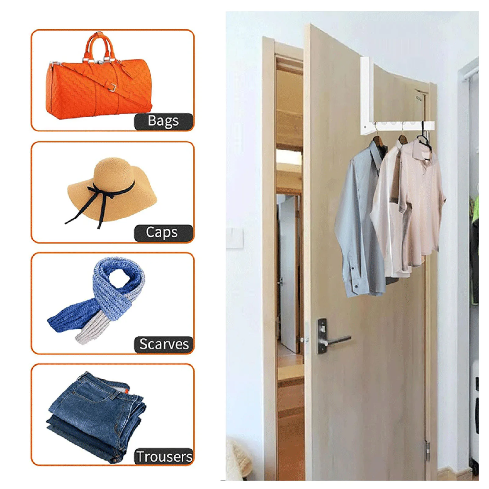 2 Pack Foldable Over Door Hooks Clothing Hanger Hook with 6  Suitable For Most Doors Use