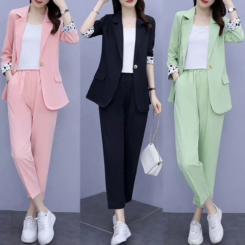 Single/Suit Large Size Fat MM 2024 Spring Autumn New Blazer Two-Piece Women Meat Cover Loose Slim Set Book Jacket Outfit Female