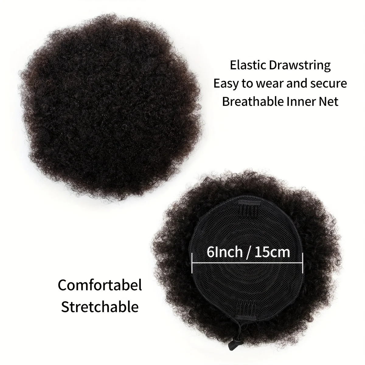 Newmi Afro Puff Ponytail 100% Human Hair Buns Hair Extensions Clip Ins Afro Kinky Curly Ponytail Extensions Bun For Women