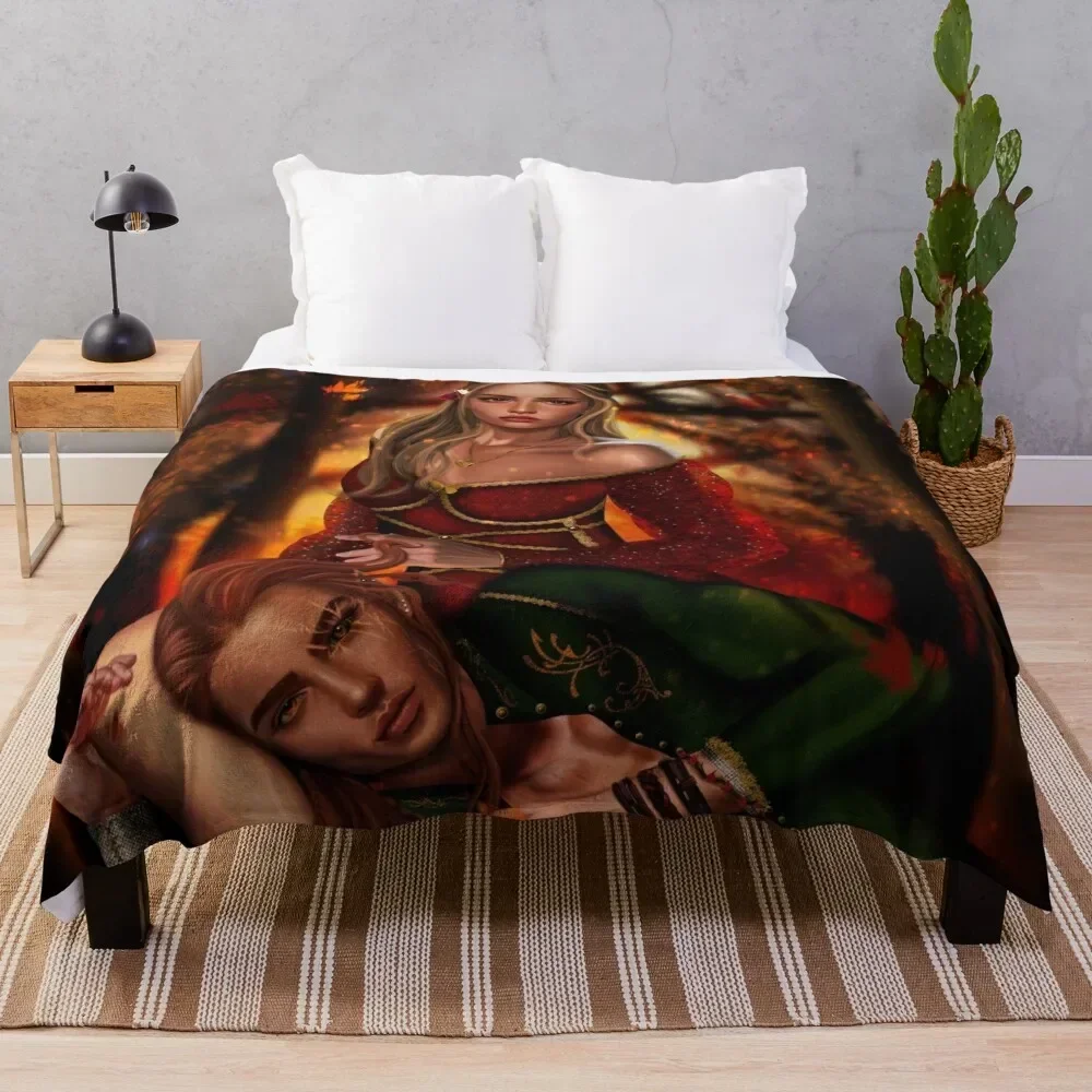 Elain Archeron and Lucien Vanserra from Acotar Throw Blanket