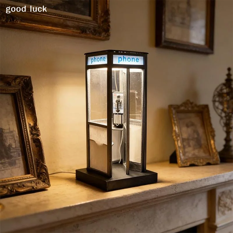 Retro Vintage Tall Phonebooth Lamp, Classic Telephone Booth Table Lamp With Warm LED Light, Phone Box Decorative Night Light view 5