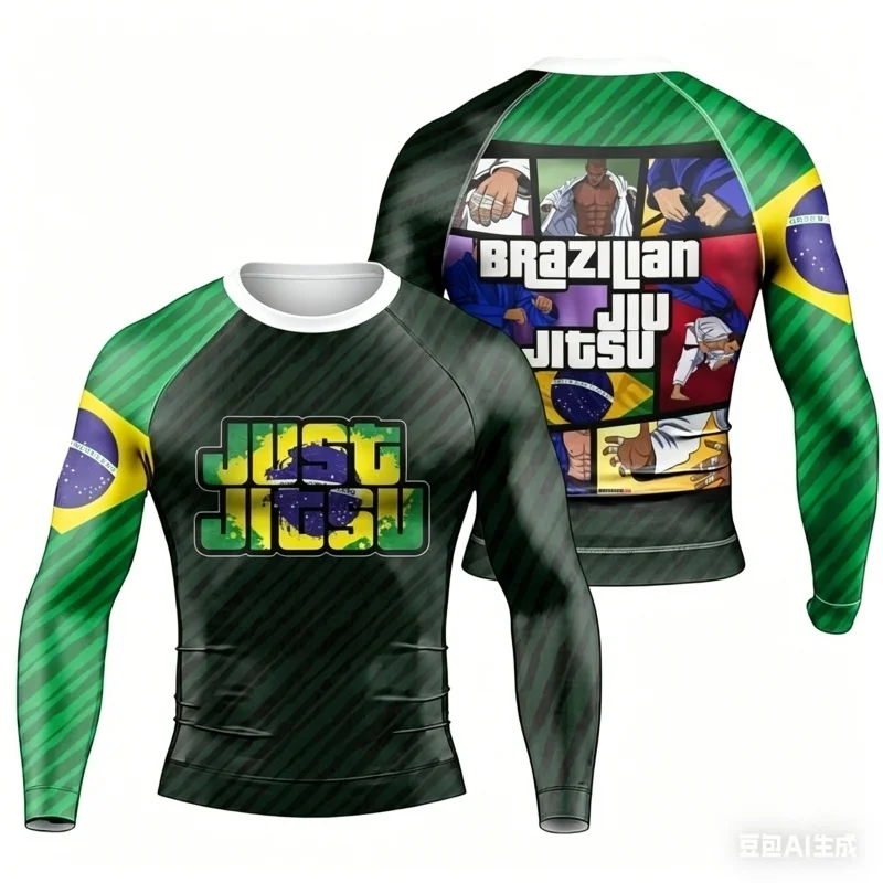 

BJJ Men Long Sleeve Training Gear Shirt Brazilian Jiu Jitsu T-shirt Grappling Muay Thai Fitness Quick Dry Gym Sportswear moto