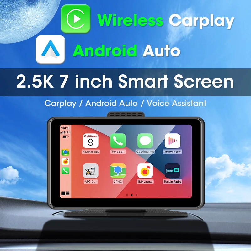 Jansite 7 "Car DVR 2.5K Carplay Android Auto kamera na deskę rozdzielczą 1080P kamera tylna przenośne samochodowe stereo deska rozdzielcza rejestrator jazdy Bluetooth