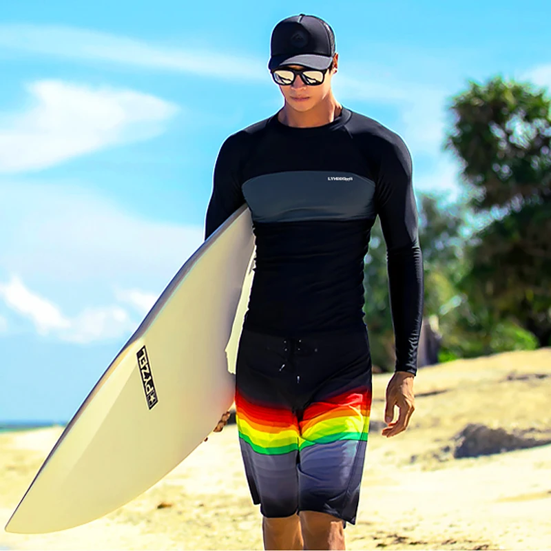 Men UV Protect Swimwear Long Sleeve Swimsuit Mens Rashguard Surfing Rash Guard Surf Shirt For Swimming Sail Drop Ship