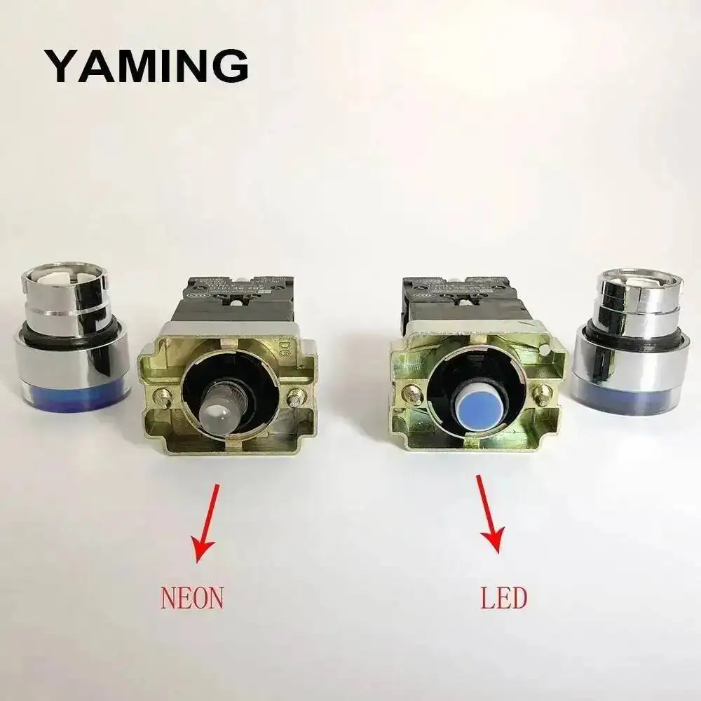 22mm Momentary XB2-BW3361 3462 Round Push Button Switch With LED/Neon Light 1NO 24V/AC220V/AC380V Green,Red,Yellow,Blue