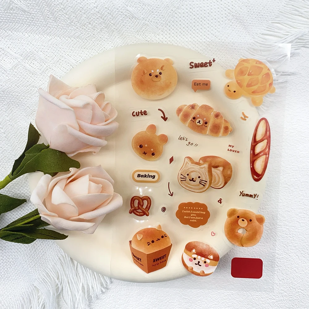 2Sheets Cute Pet Bakery Bread Transparent PET Stickers Decals For Phone Laptop Suitcase Scrapbook Skateboard Aesthetic Stickers