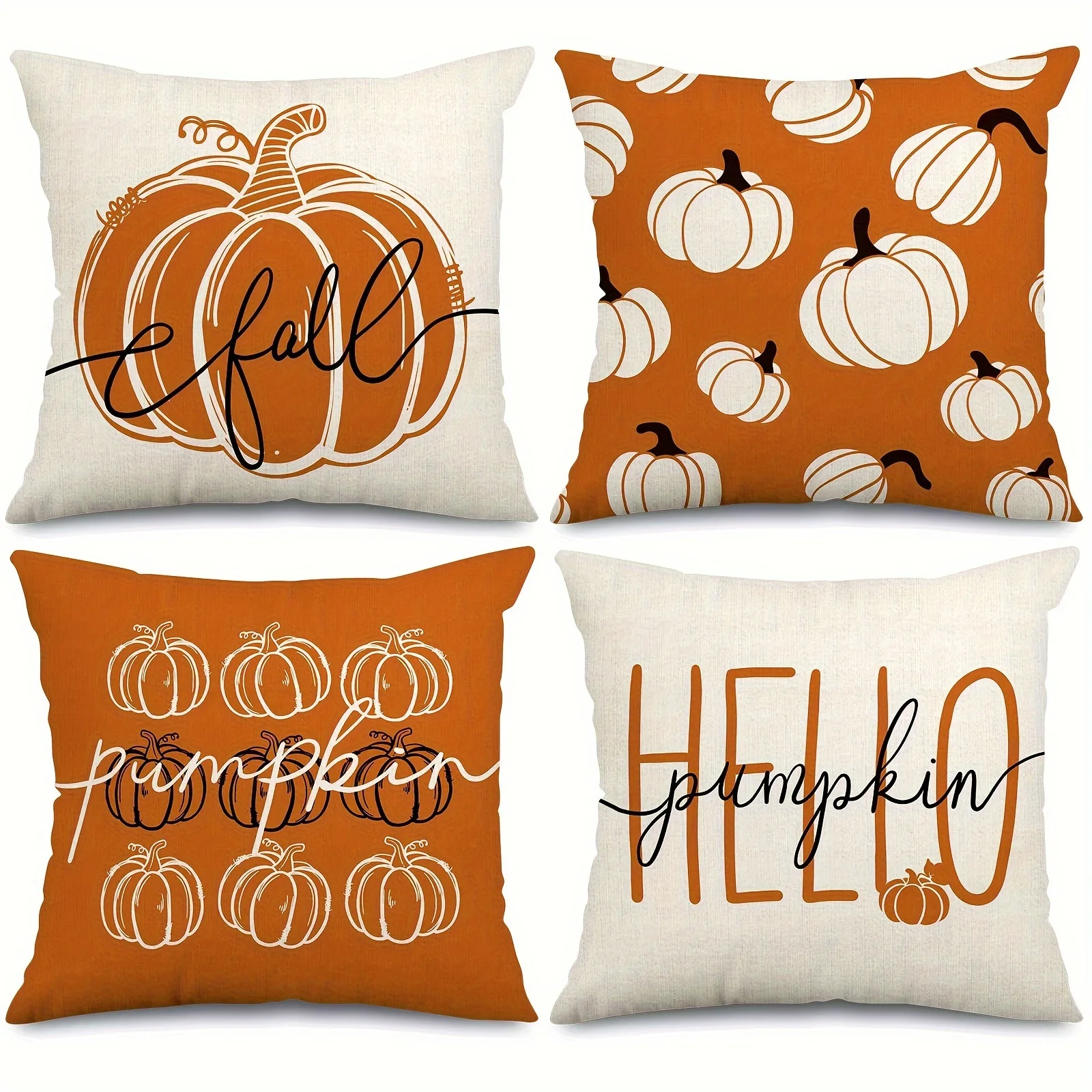 

4Pcs Vintage Halloween Pumpkin Pillow Covers - Geometric Knit Polyester Cushion Covers with Hidden Zipper for Fall Decor