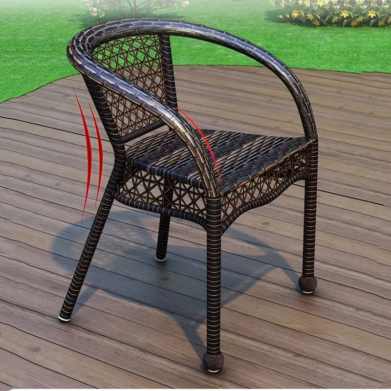 Woven Chair PE Plastic Nordic Outdoor Garden Furniture Chairs Modern Design With Backrest Armchair Home Leisure Stools