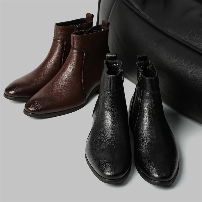 Winter New Men Business Boots Black  Red Simple Slim Fit Soft Leather Boots Casual and Fashionable Chelsea Boots 38-46 Men Boots