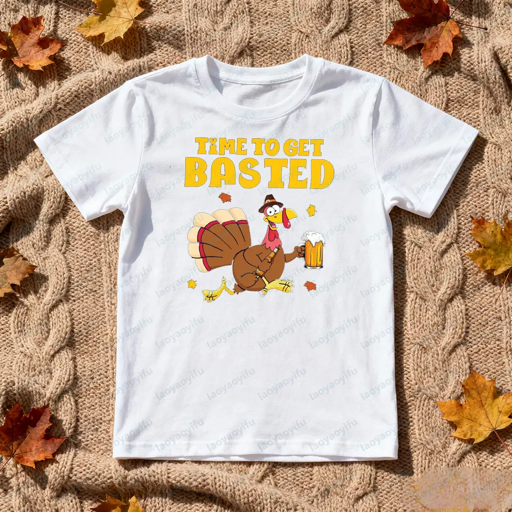 حان الوقت للحصول على قميص عيد الشكر تركيا البيرة المحملة مضحك الشكر رجل تي شيرت عيد الشكر عشاء حزب قصيرة الأكمام