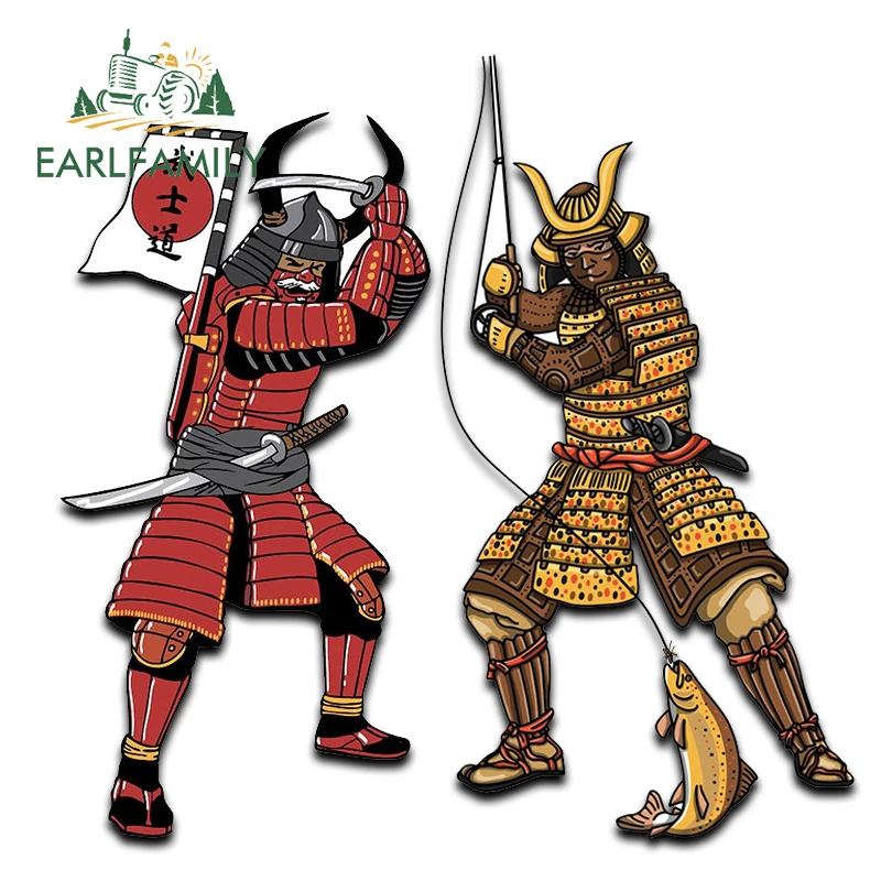 EARLFAMILY 13cm for Samurai Ancient Armor Japanese Warrior Car Sticker Air Conditioner Decal Car Accessories Helmet Fish Decor