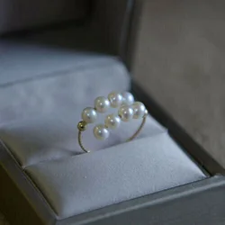 Beautiful AAAA+4-5mm True Acoya White Round Pearl Ring in 14k Gold P