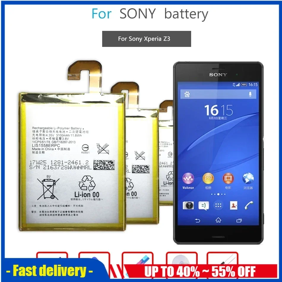 

Bateria LIS1558ERPC 3100mAh Mobile Phone Batteries For SONY Xperia Z3 L55T L55U D6653 D6633 D6603 Rechargeable Portable Battery