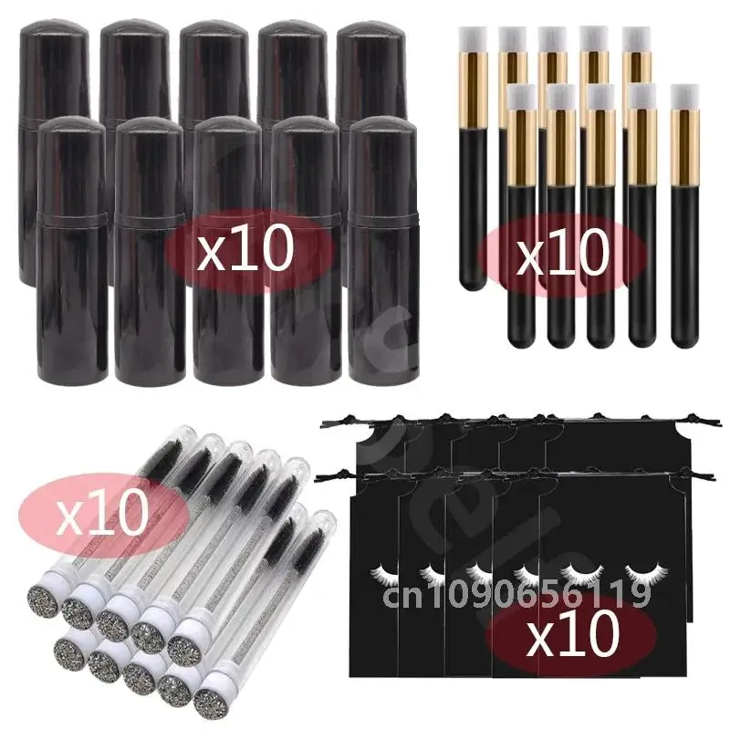 40Pcs black Eyelash Cleaning Tool Set 60ml Plastic Empty Foam Pump Bottle Clean Brush Eyelash Wand Storage Bag Skin Care Tools