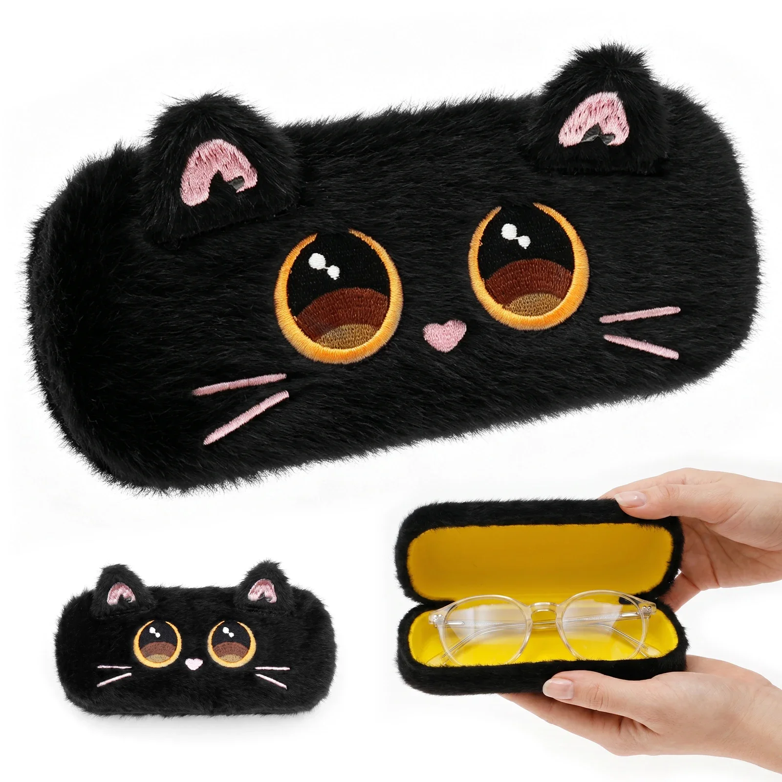 Cat Design Plush Hard Eyeglass Case Universal Men'S And Women'S Glasses Case Fashionable Acces