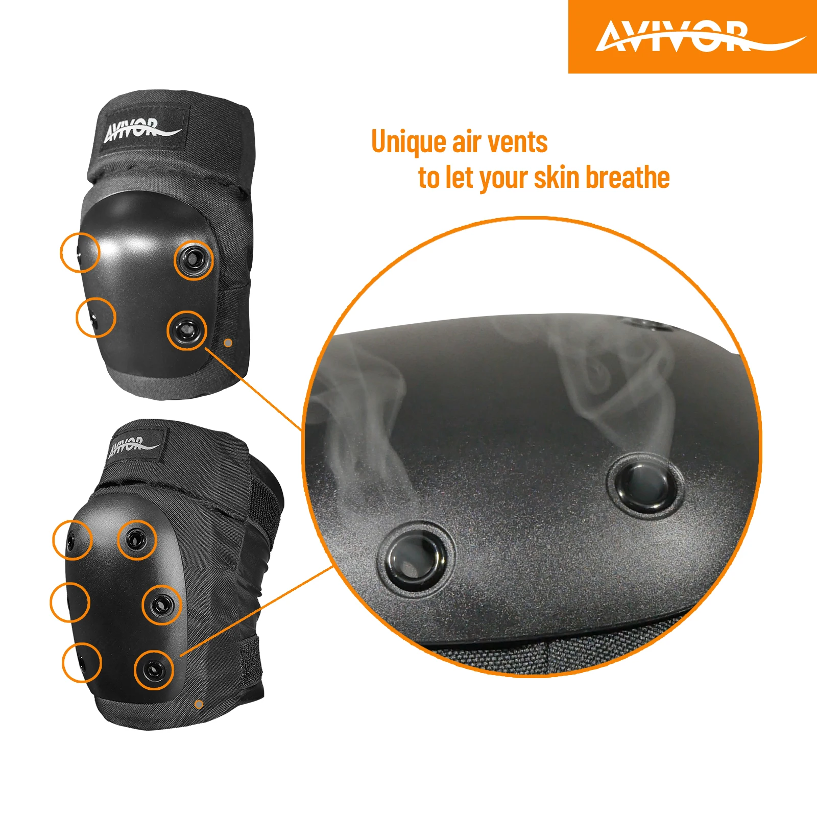 AVIVOR Knieschützer, Ellenbogenschützer, Handgelenkschützer-Set für Inline-Skaten, Skateboarden, Roller Derby, BMX-Fahrt und Rollerblading. – Detail 4