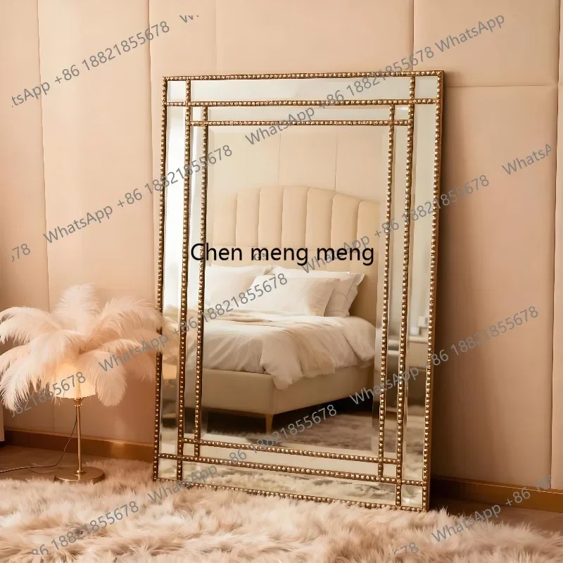 French floor-to-ceiling mirror living room light luxury high-end full-body mirror wall-mounted clothing store fitting mirror
