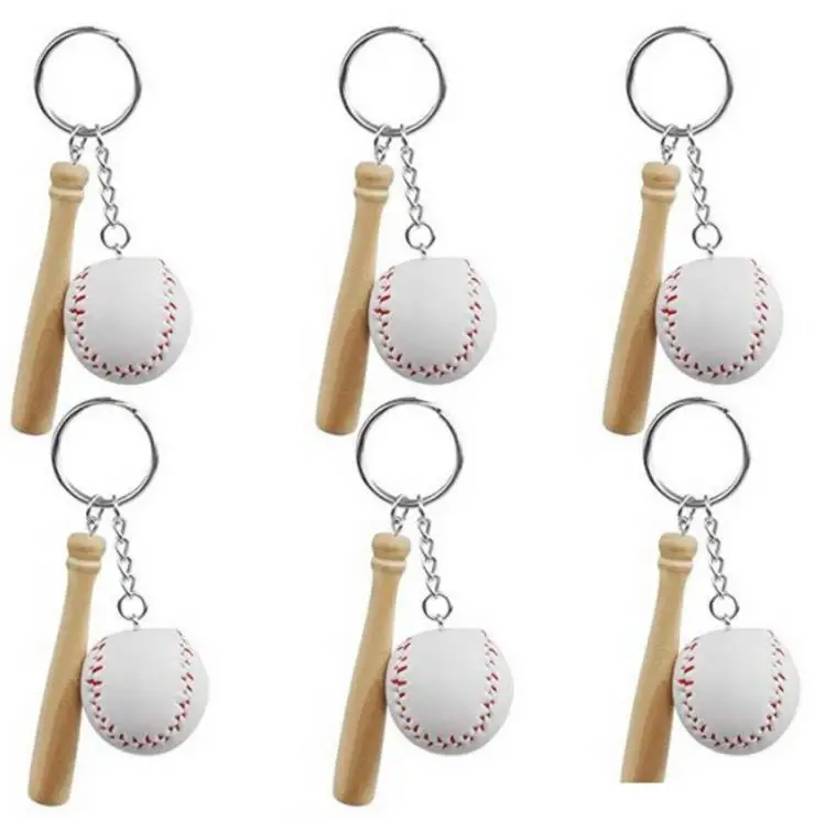 

100pcs Mini Baseball Softball Keychain with Wooden Bat for Sports Theme Party Team Souvenir Athletes Rewards Party Favors SN4298