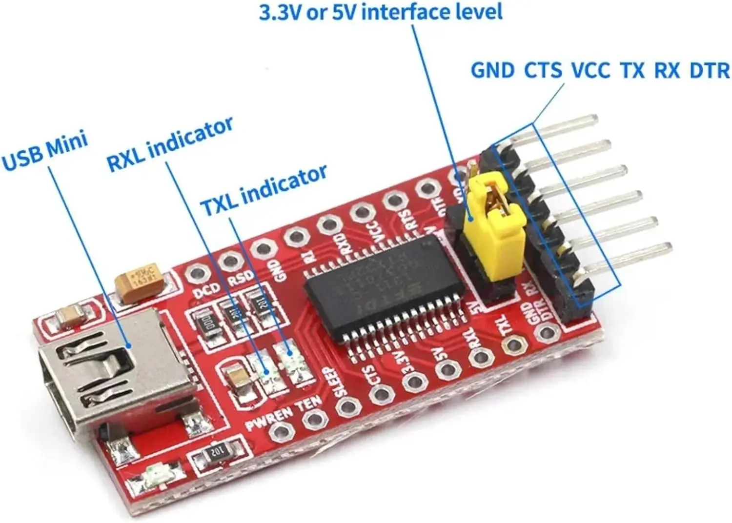 FT232RL FT232 FTDI USB 3.3V 5.5V to TTL Serial Adapter Module for Arduino FT232 Pro Mini Port USB TO TTL 232