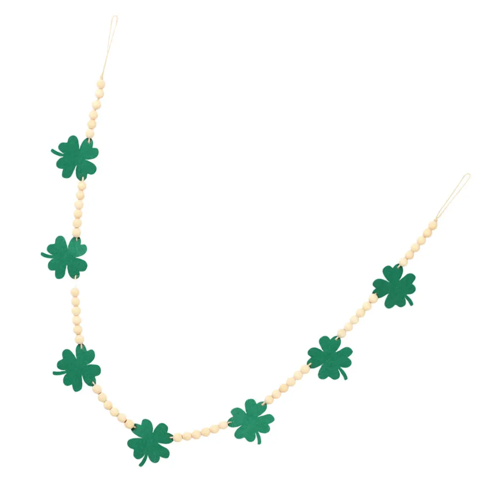 St Patrick's Day Wood Bead Garland Four Leaf Beaded Garland for Home Decor Farmhouse Style Hanging Door Table