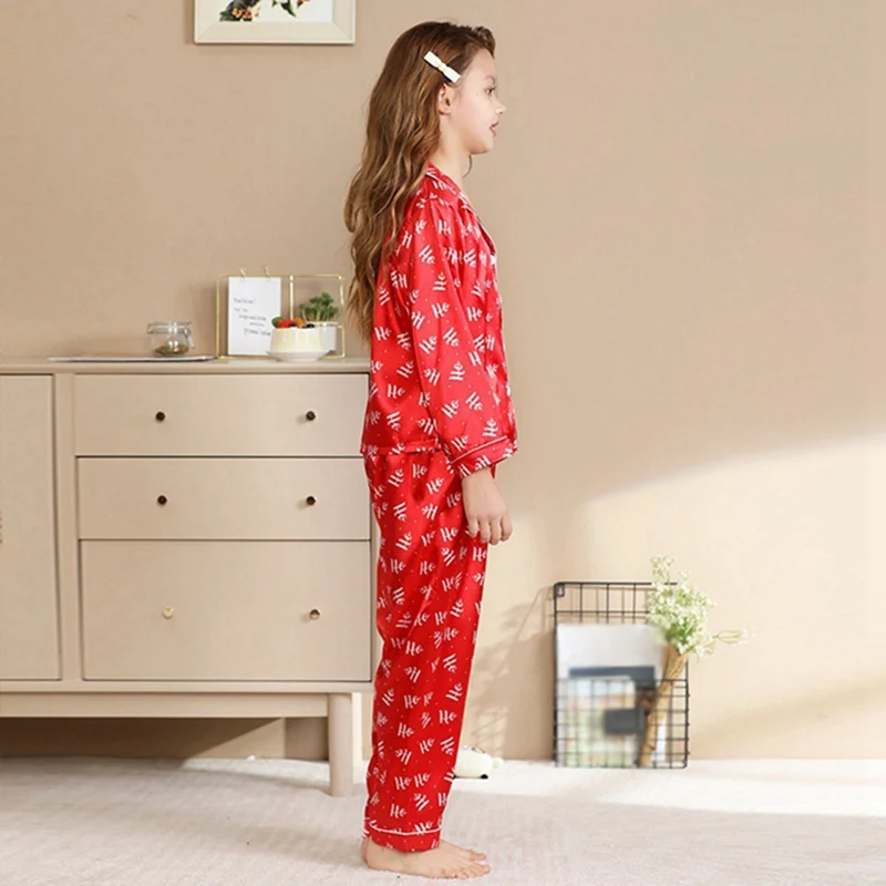 Christmas Pijamas Outfit Silk Casual Parent-child Wear Family Matching Satin Pajamas Set Dad Mom and Me Home Clothes Suit