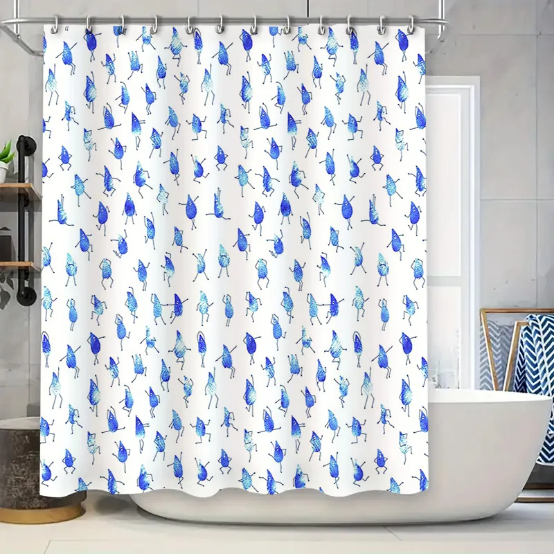 Bathroom Shower Curtain Blue Birds Floral Waterproof Fabric Liner Vintage Farmhouse Decor Set