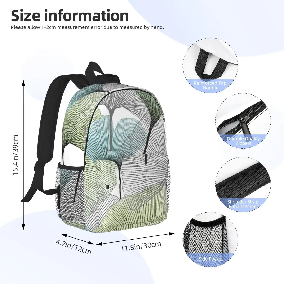 Light Colour Ginkgo Flowers Floral Backpack Daypack Large Capacity Boys Girls BookBag Shoulder Bags for Men Women School Bag