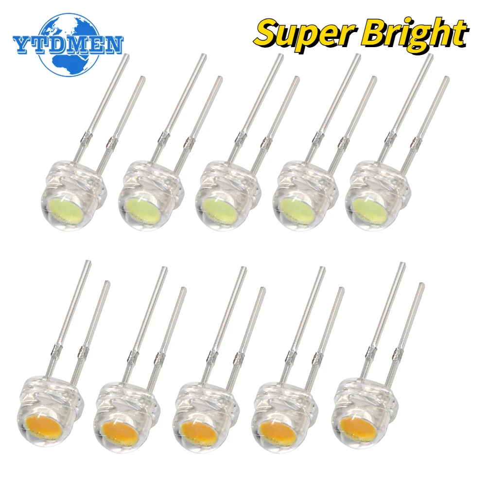 100szt Dioda LED F5 Super Bright Straw Hat LED 5mm Diody elektroluminescencyjne Niebieski Zielony Czerwony Żółty Biały, do majsterkowania Elektronika