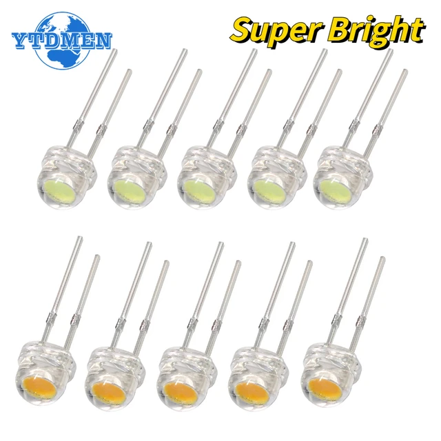 100szt Dioda LED F5 Super Bright Straw Hat LED 5mm Diody elektroluminescencyjne Niebieski Zielony Czerwony Żółty Biały, do majsterkowania Elektronika