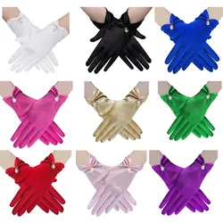 Women Satin Short Pearl Pendant Decoration Multicolor Etiquette Gloves Dinner Party Opera Wedding Stage Performance