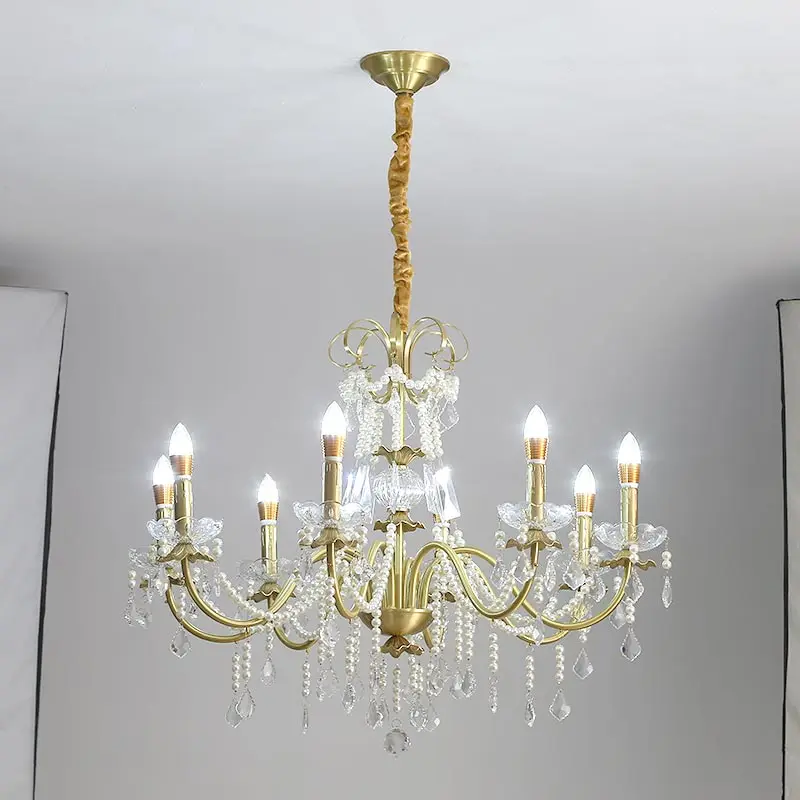 2026 Moderno Rame Reale 6 Lampadario di Cristallo Della Luce Led Plafoniera Soggiorno Camera Da Letto Complementi Arredo Casa Lampada a Sospensione Perla E